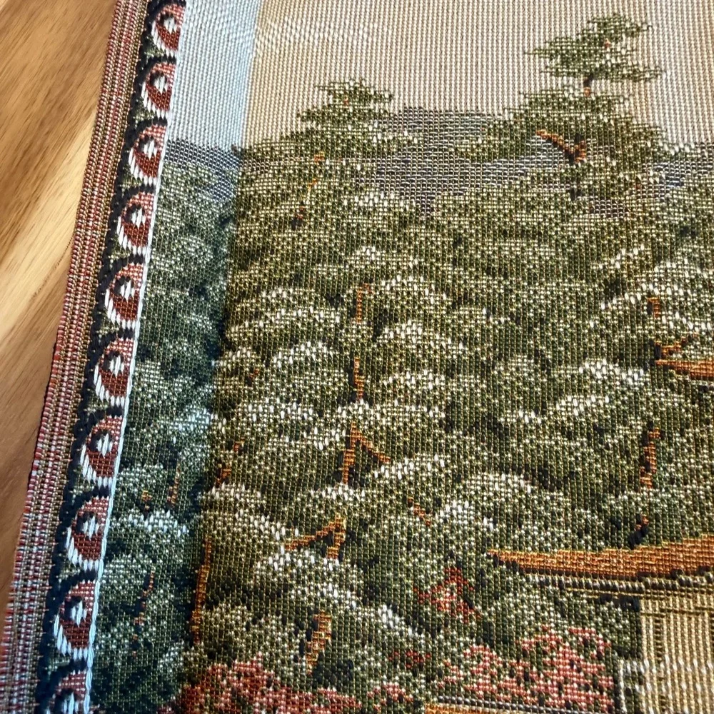 Vintage Japanese Gobelin Woven Tapestry Fabric Kyoto Kinkakuji Temple 16x12”